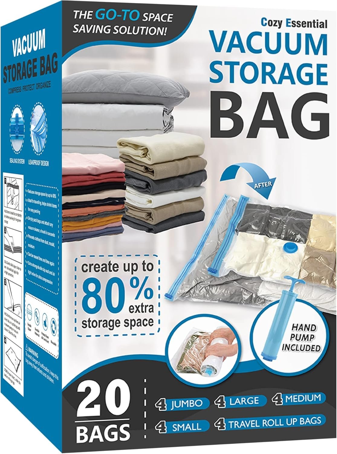 Cozy Essential 20 Pack Vacuum Storage Bags
