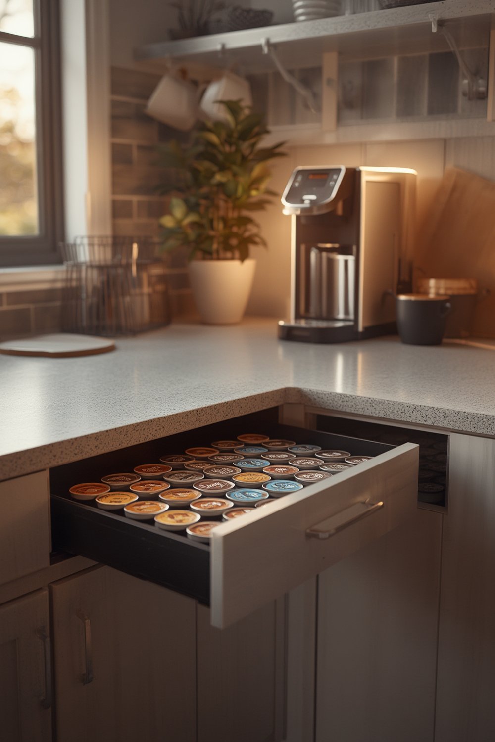 coffee drawer filled with K-cups - Amazon Basics