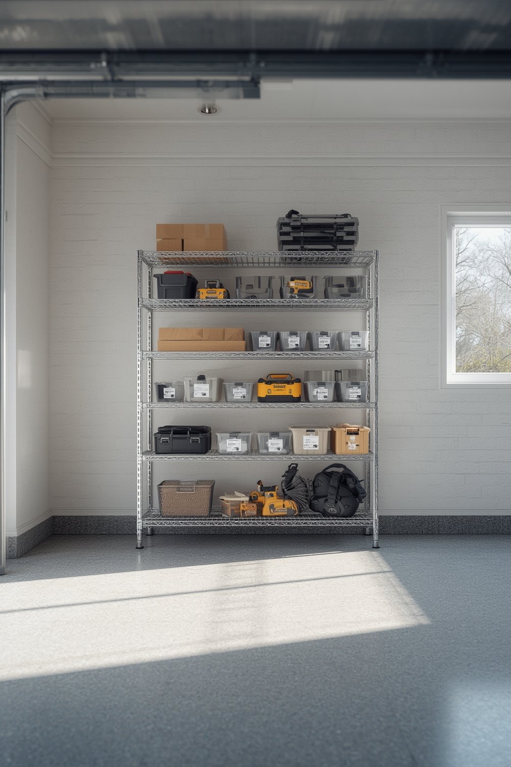garage shelving in organized garage