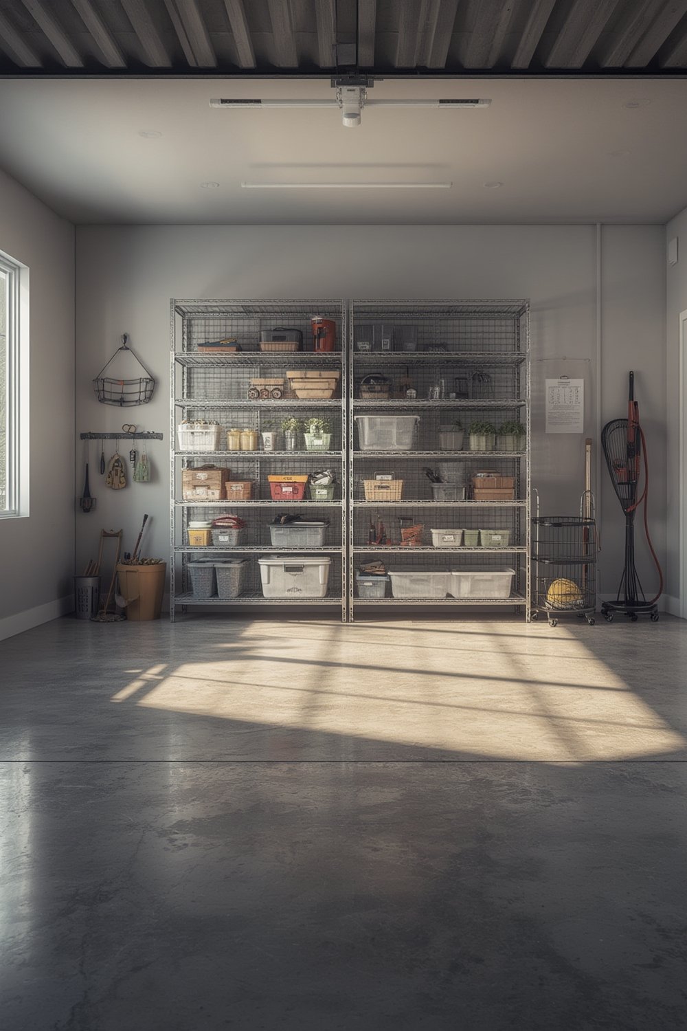 garage shelving in a well-organized workspace