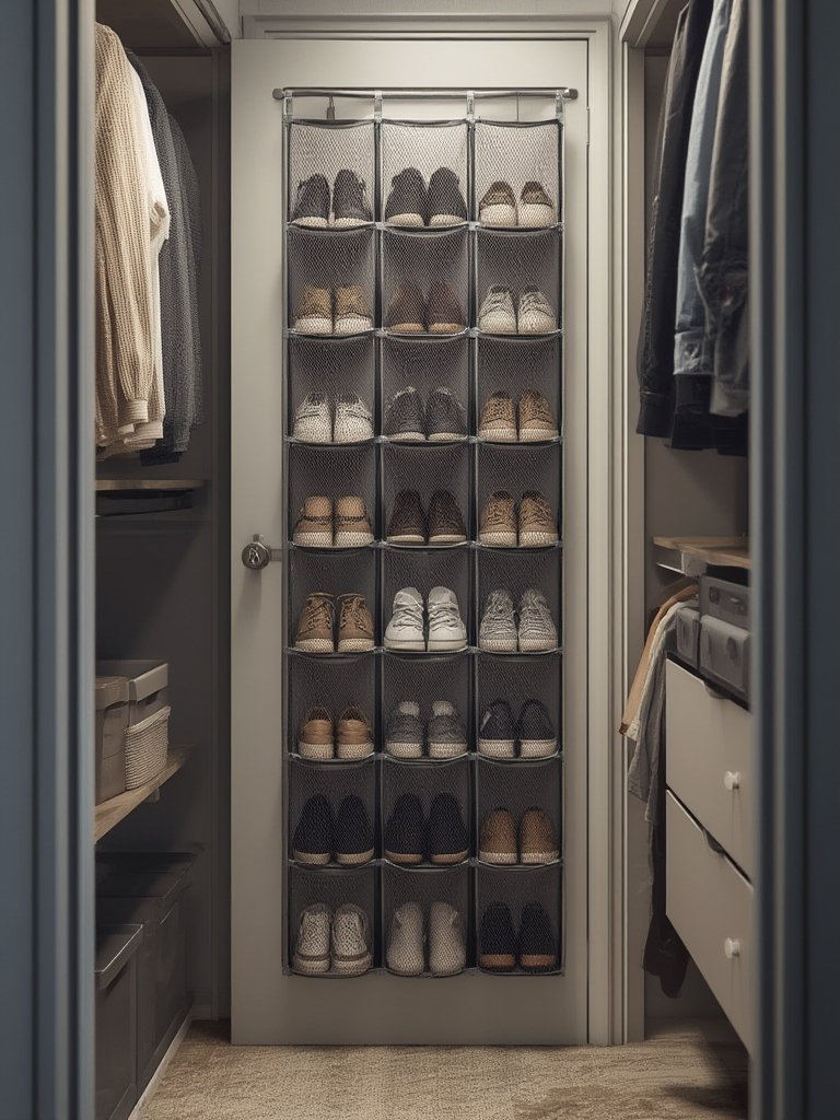 over door organizer hanging shoe rack in modern home entryway