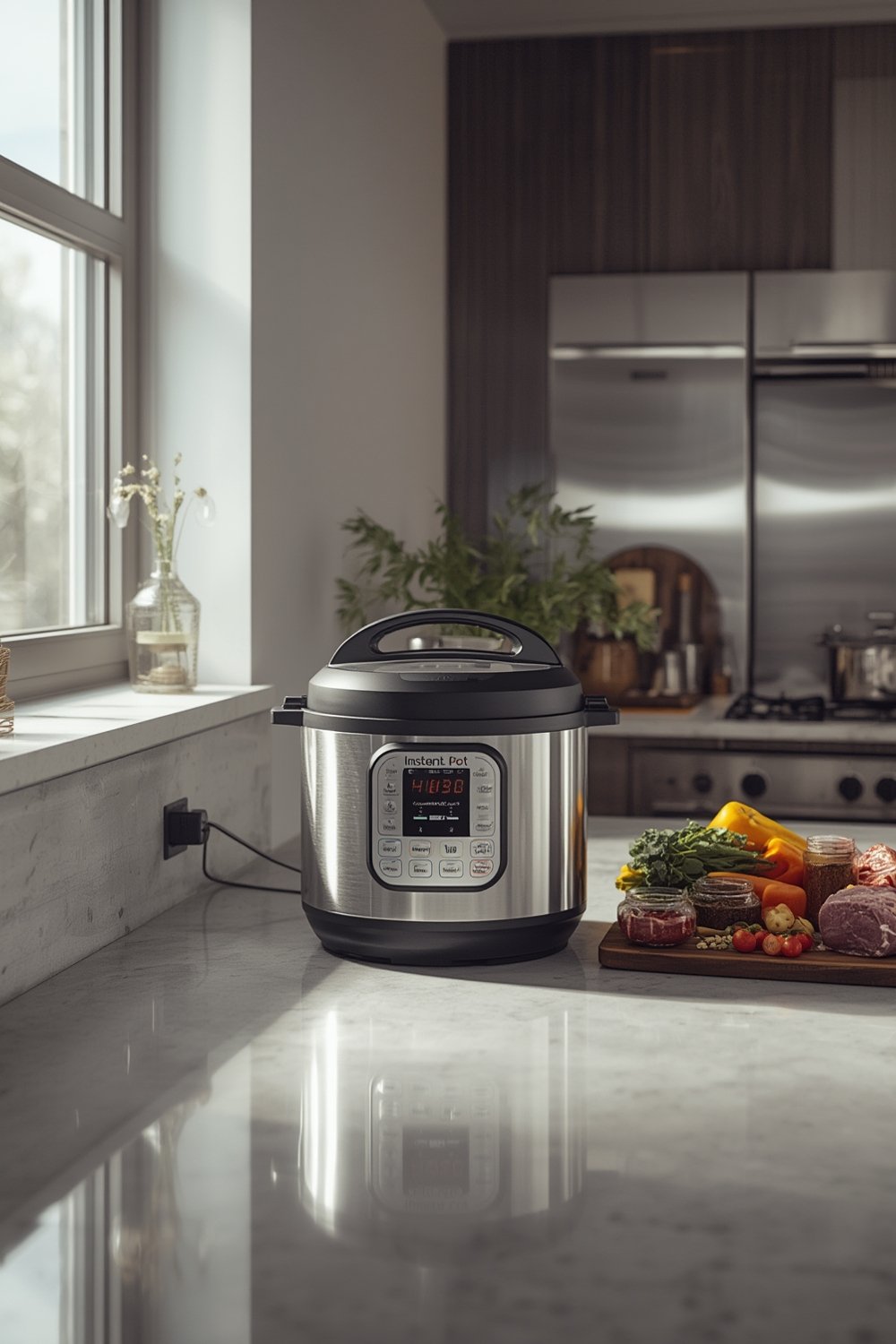 pressure cooker in modern kitchen set up for family meal