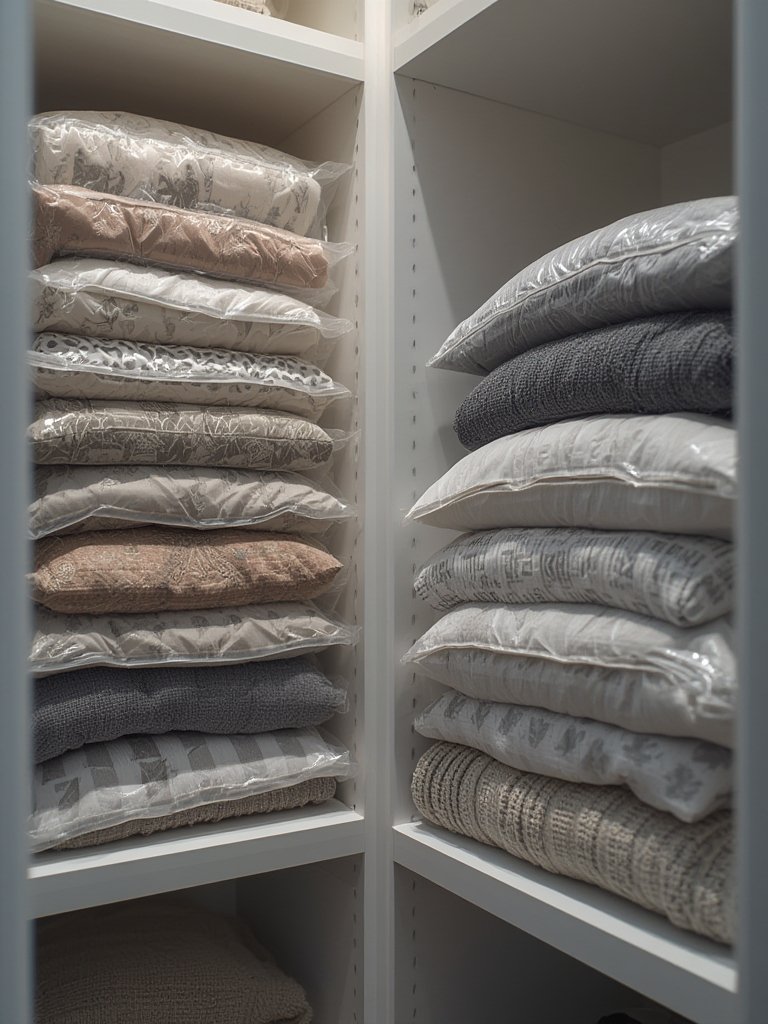 vacuum bags space saving demo with clothes stacked and compressed