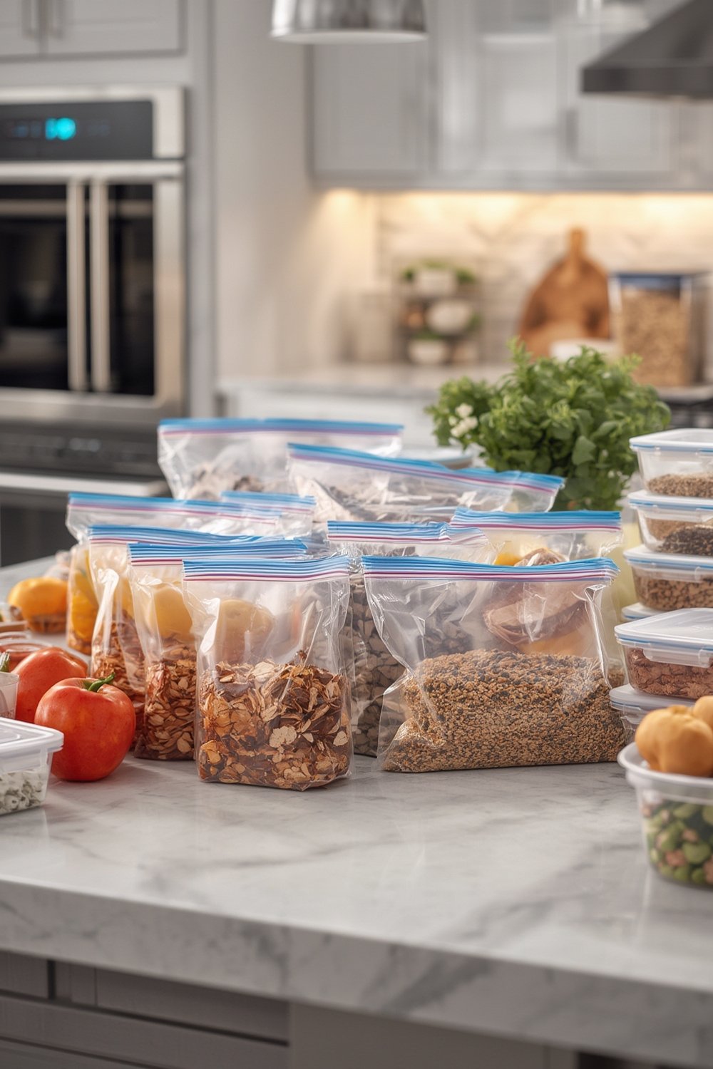 storage bags in kitchen organization – Hefty Slider in use
