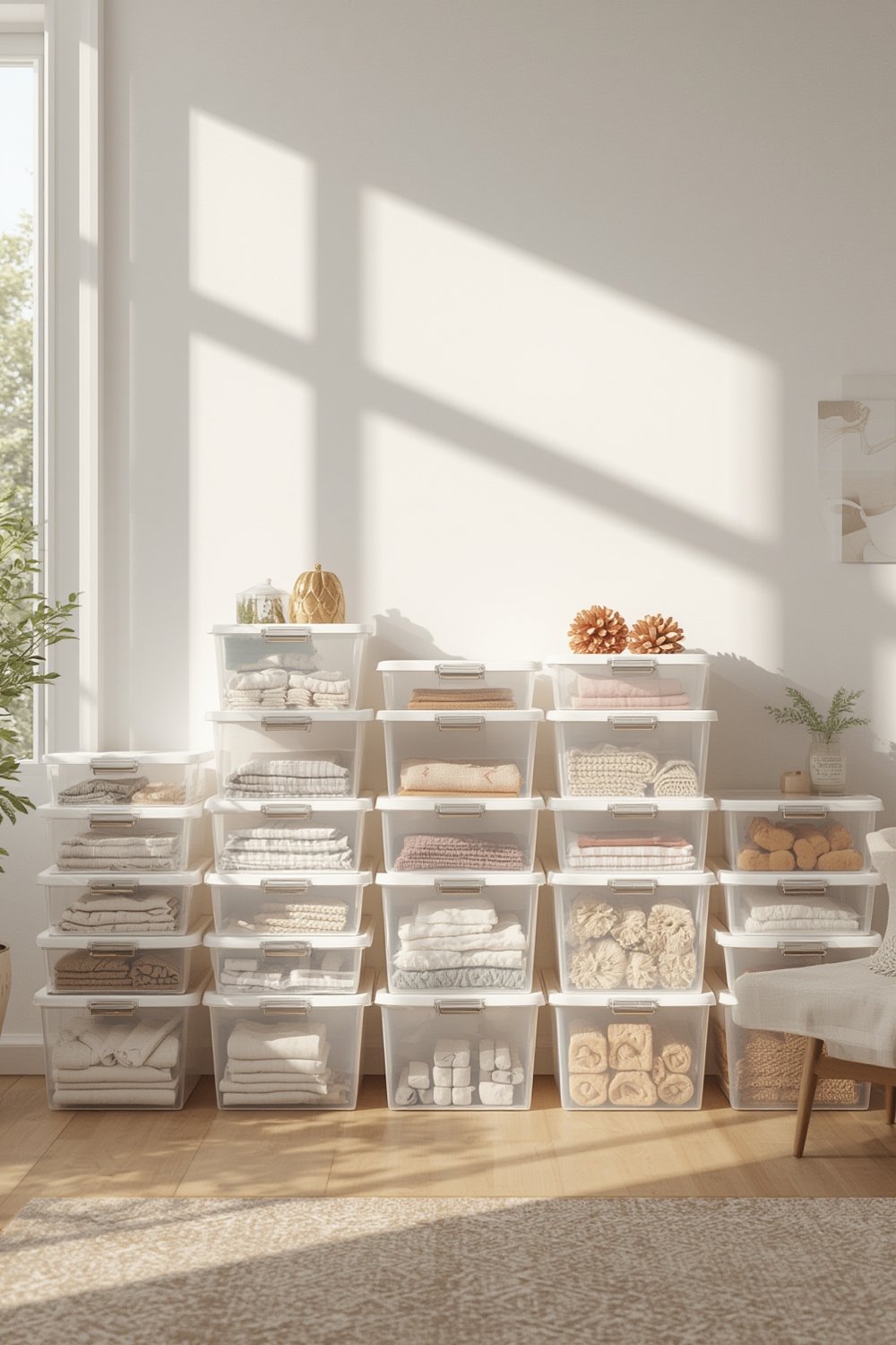 storage bins in use for home organization
