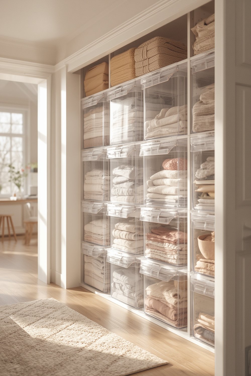 storage bins organizing closet space