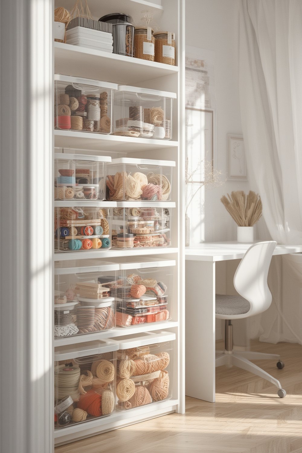 storage bins in use for home organization
