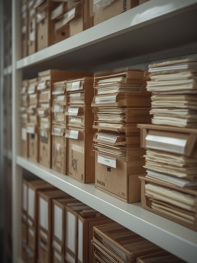 storage boxes stacked in office