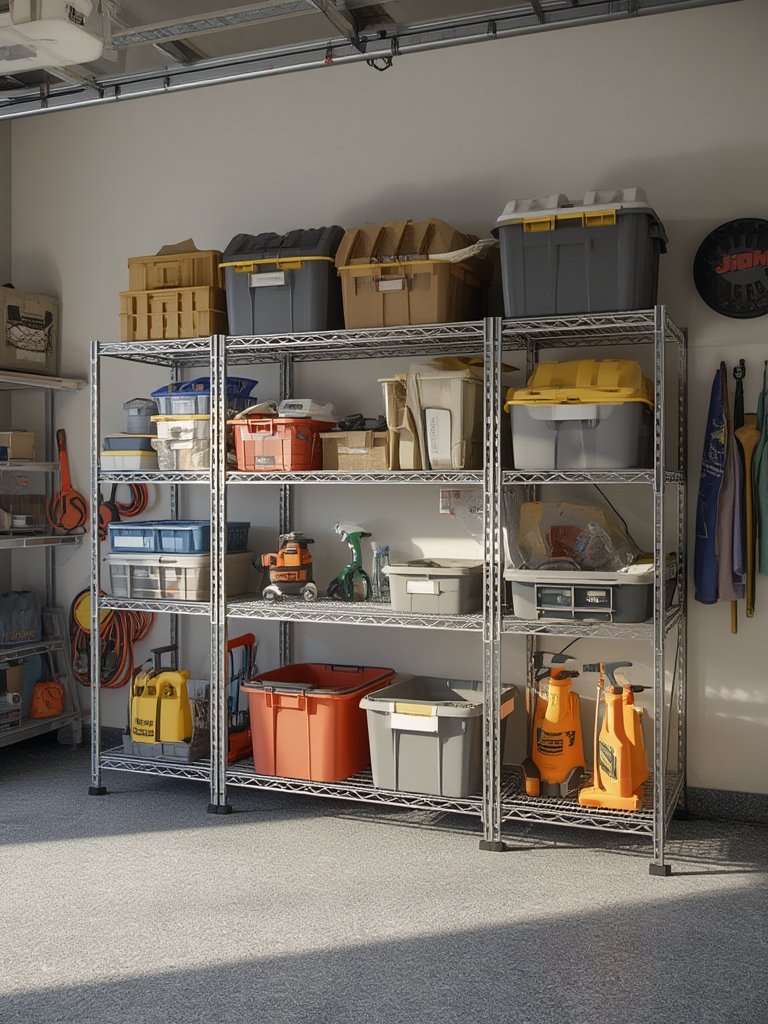 garage shelving closeup adjustable steel shelf storage rack